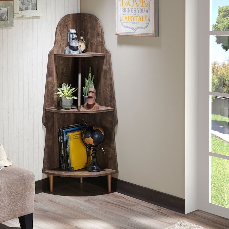 Arissa Modern 3-Tiered Shelves Corner Bookcase with Split Middle Shelf by Furniture of America