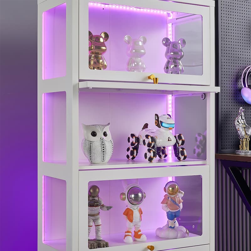 4/5-Tier Curio Display Cabinet with Glass Flip Doors & LED Light Strip