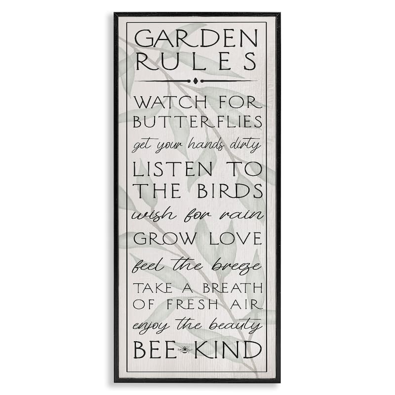 Stupell Uplifting Garden Rules Framed Giclee Art Design By Lil' Rue - 10 x 24 - Black