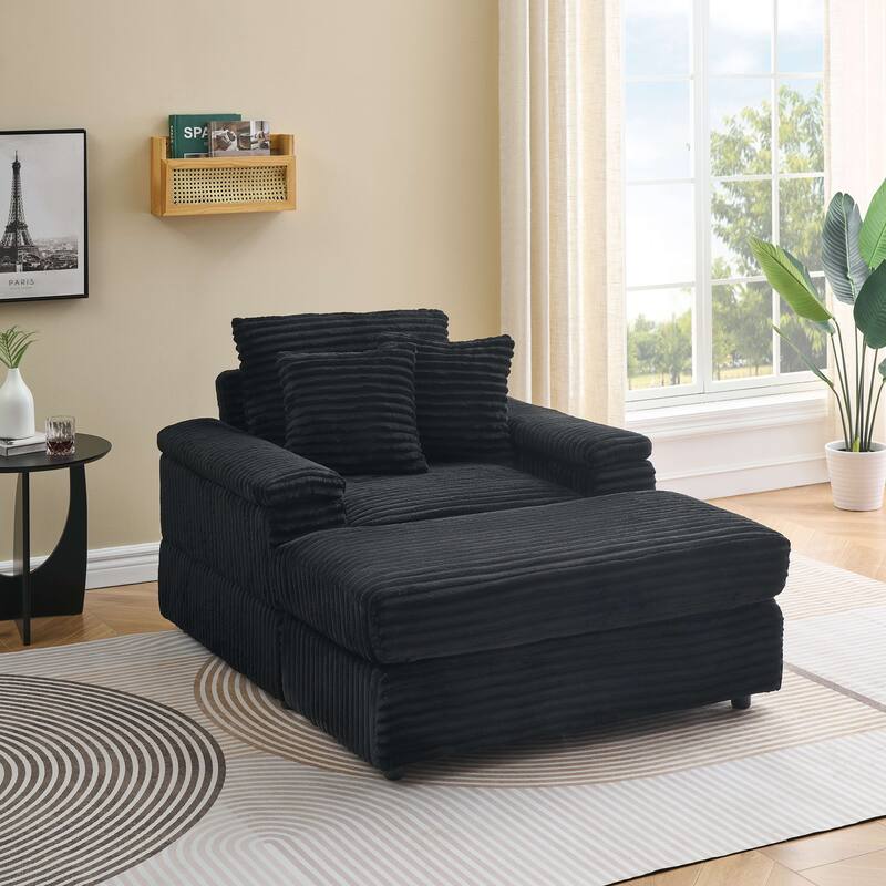 Corduroy Single Sofa Set with 2 Throw Pillows (500lb Capacity)
