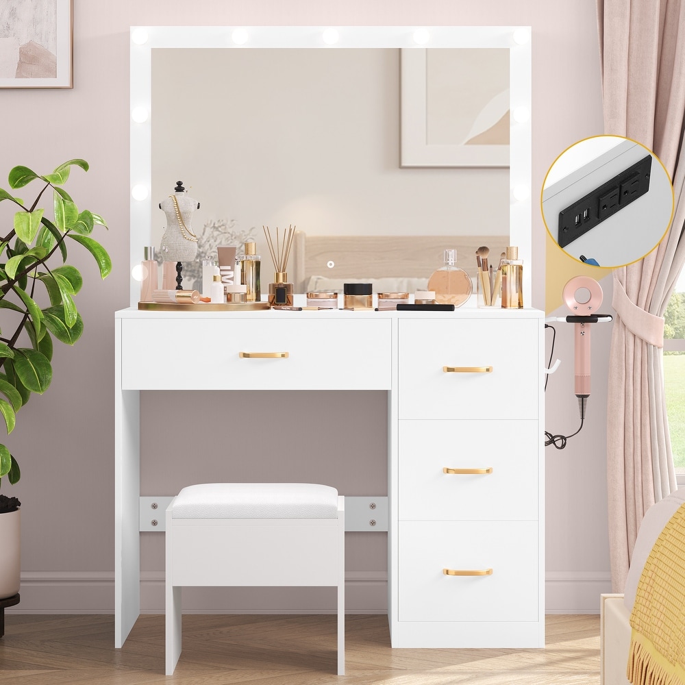 Eclife Makeup Vanity Desk Set with Drawers Storage Dresser Dressing Table  for Bedroom - Bed Bath & Beyond - 37259251