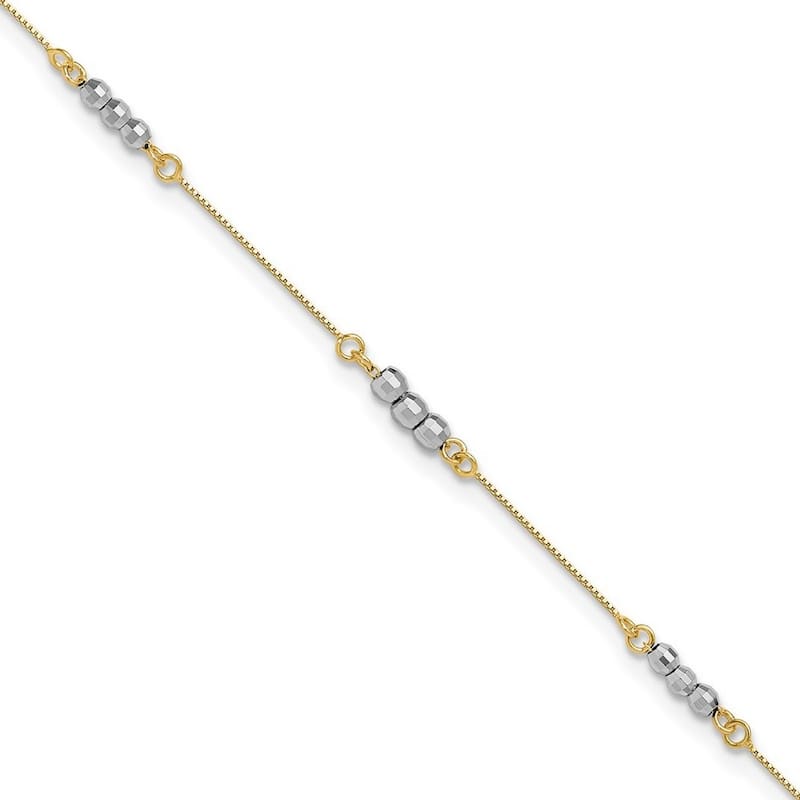 Curata 14k Two tone Gold 7.25" 3mm Mirror Beaded Bracelet