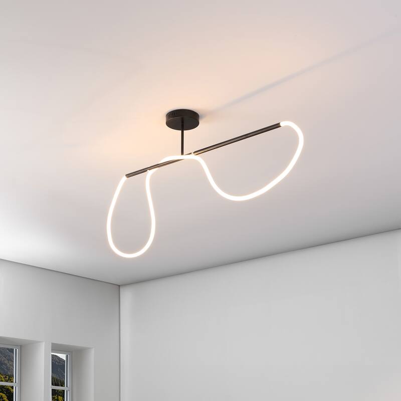 Lisette Contemporary Minimalist 360 Adjustable Silicone Neon Rope Dimmable Linear Integrated LED Flush Mount, by JONATHAN Y