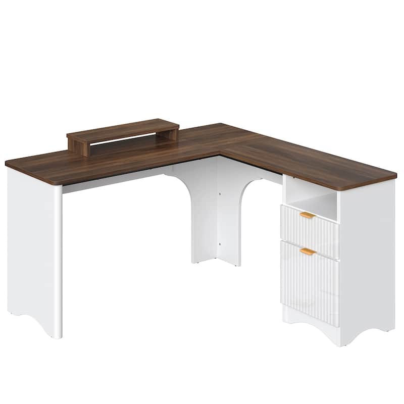 Bestier 56"W Modern L-Shaped Corner Computer Desk With Filing Drawer