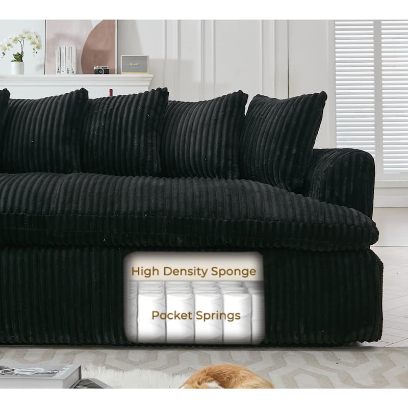 127"Corduroy L-Shaped Sectional Sofa with High-Resilience Foam, 10 Back Cushions, and No Assembly Required