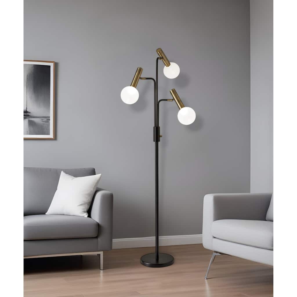 HomeRoots 70" Black And Bronze Three Light LED Tree Floor Lamp With White - 27X20X70