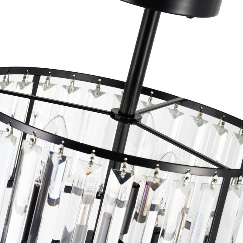 CO-Z 12" Modern 3-Light Crystal Semi Flush Mount Chandelier with Drum Shade