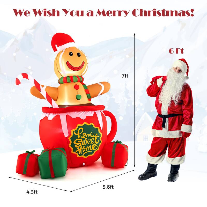Gymax 7 Ft Christmas Inflatable Blow up Pre-Lit Gingerbread Man in Mug - See Details