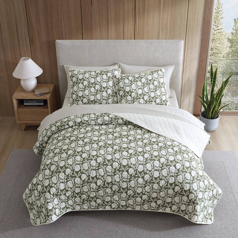 Eddie Bauer Garden Bloom Cotton Reversible Green Quilt Set