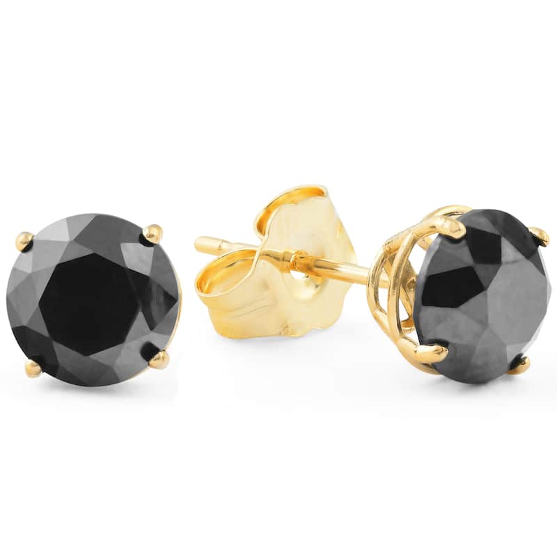 2 Ct Black Diamond Studs Yellow Gold Earrings