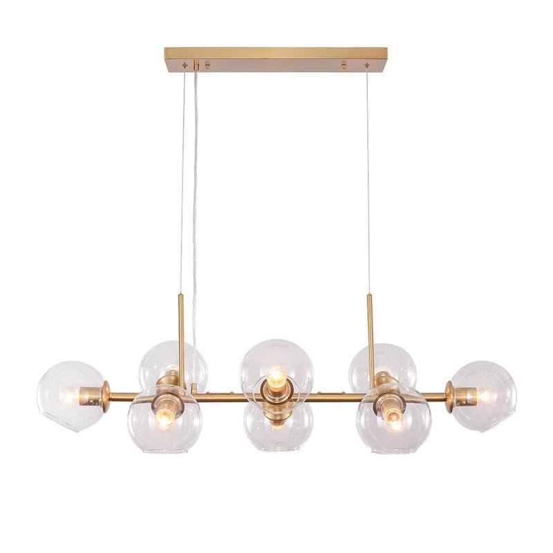 Modern 8-Light Glass Globe Linear Sputnik Island Chandelier Semi Flush