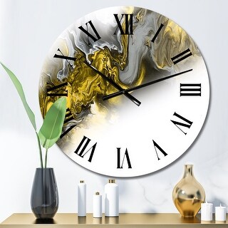Designart 'Yellow And Grey Marble Wave On White' Modern wall clock ...