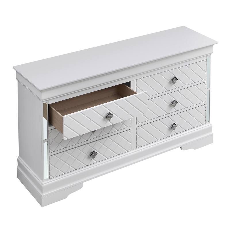 Embossed 6-Drawer Wooden Dresser - 59" - White