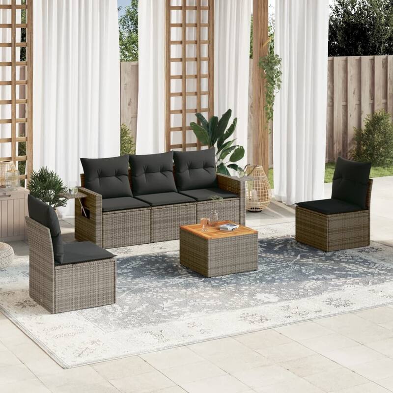vidaXL Garden Sofa Set Poly Rattan 6 Piece Set - 21.7 x 21.7 x 14.6 in (W x L x H) - Grey