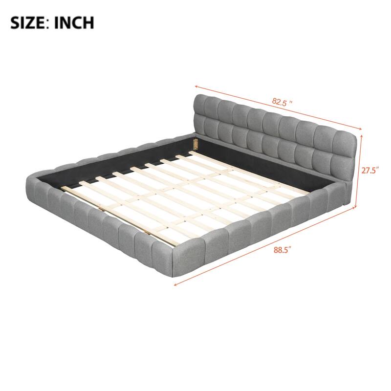 King Size Upholstered Grounded Platform Bed with Thick Fabric & Solid Metal Frame