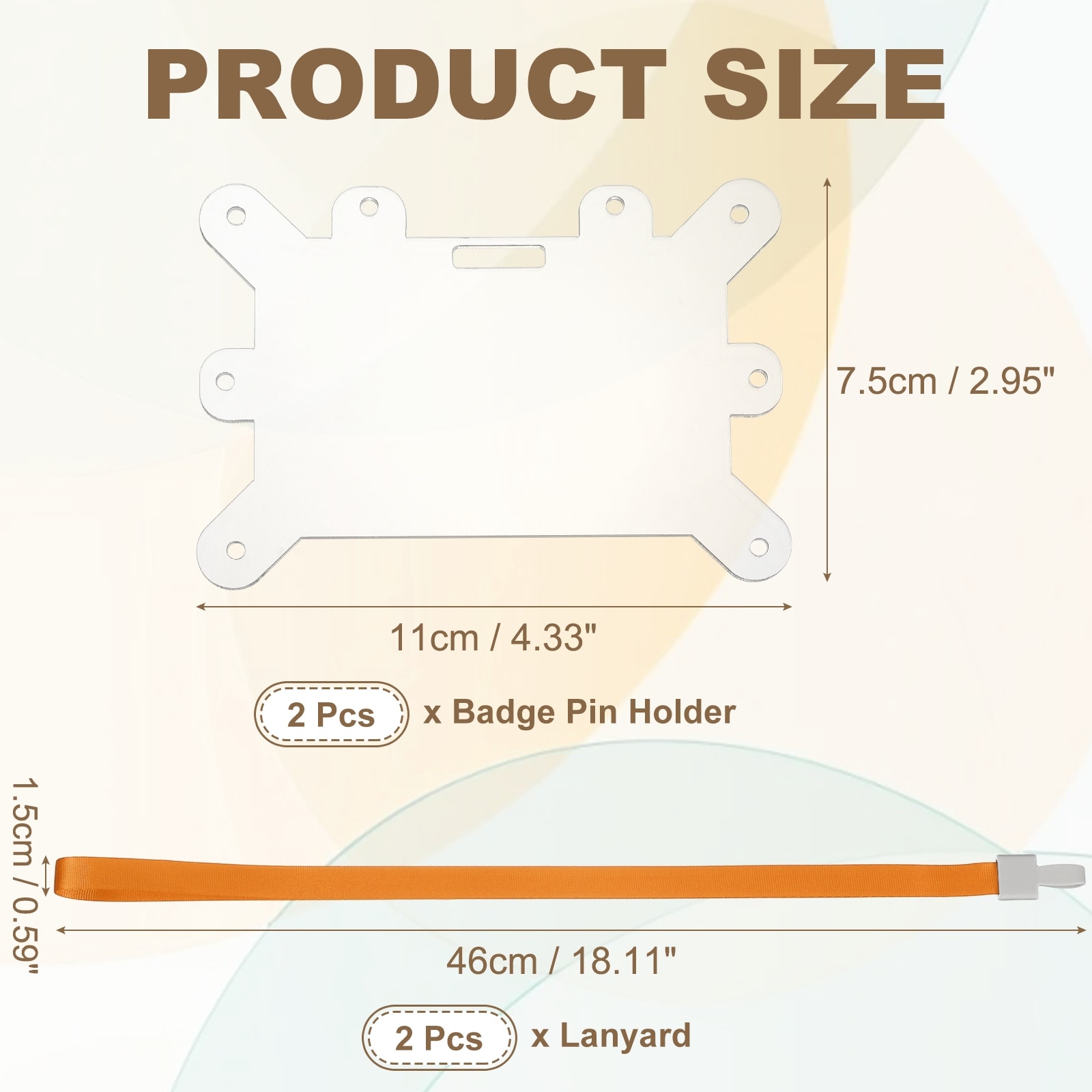 Badge Pin Holder, Acrylic Display Badge Adapter Horizontal Card Accessories with Lanyard for Employees ID Cards