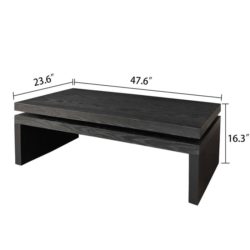 Modern Rustic-Style Wooden Coffee Table Rectangular Center Table with Floating Tabletop Design, for Living Room