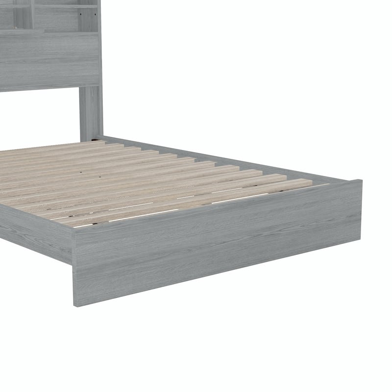 American Country Style Queen Size Platform Bed with Storage Headboard and USB Charging Ports