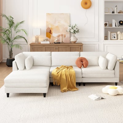 Contemporary Modular Sectional Sofa with Movable Ottoman and 5 Pillows