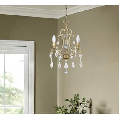 HomeRoots Gold Candle Style Three Light Crystal Metal Dimmable Chandelier - 12' X '20' X '12