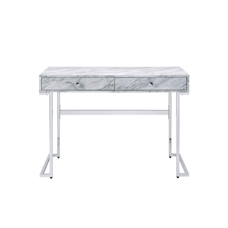 42" White Writing Desk With Two Drawers