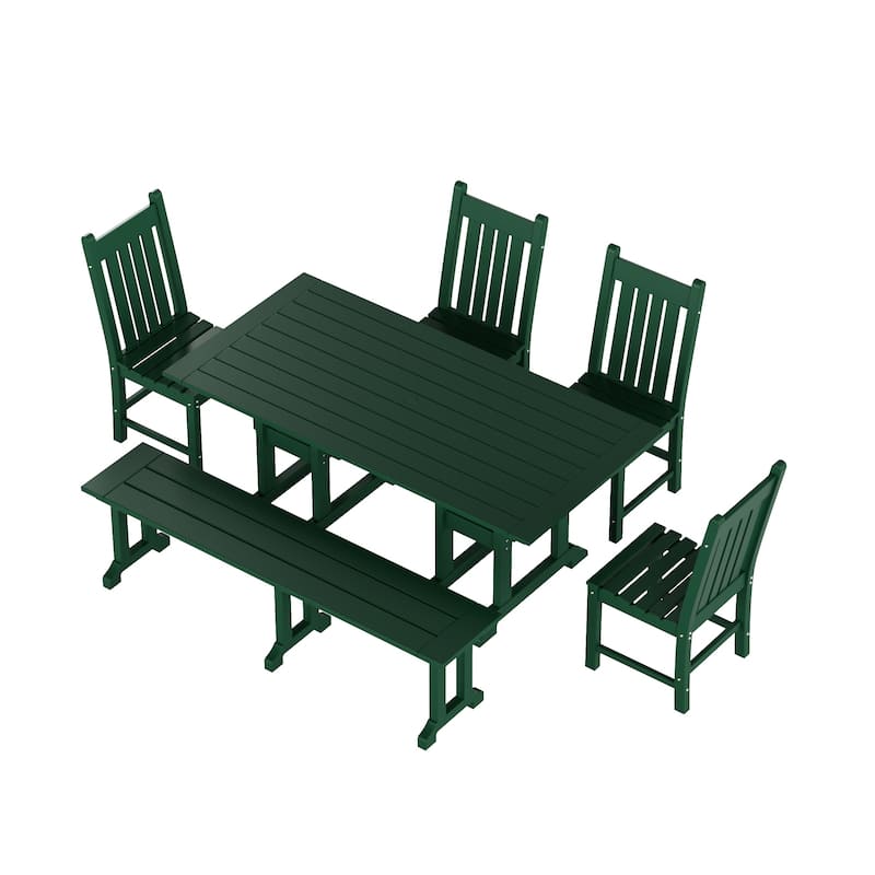 Laguna Hdpe All Weather Outdoor Patio Dining Set with Rectangle Table, Side Chairs, and Bench (6-Piece Set)
