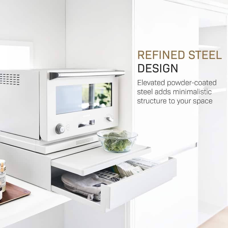 Yamazaki Home Countertop Drawer with Pull-Out Shelf, Steel, Holds 37 lbs - L 15.47 x W 17.72 x H 5.31 inches