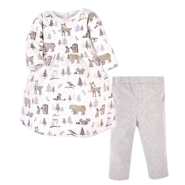 slide 1 of 1, Hudson Baby Infant and Baby Girl Quilted Cotton Long-Sleeve Dress and Leggings 2pc Set, Winter Forest 0-3 Months - Winter Forest