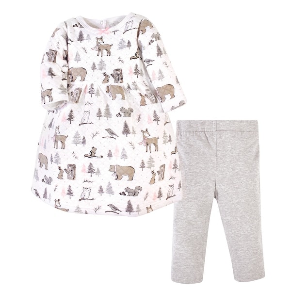 slide 1 of 1, Hudson Baby Toddler Girl Quilted Cotton Long-Sleeve Dress and Leggings 2pc Set, Winter Forest 2T - Winter Forest