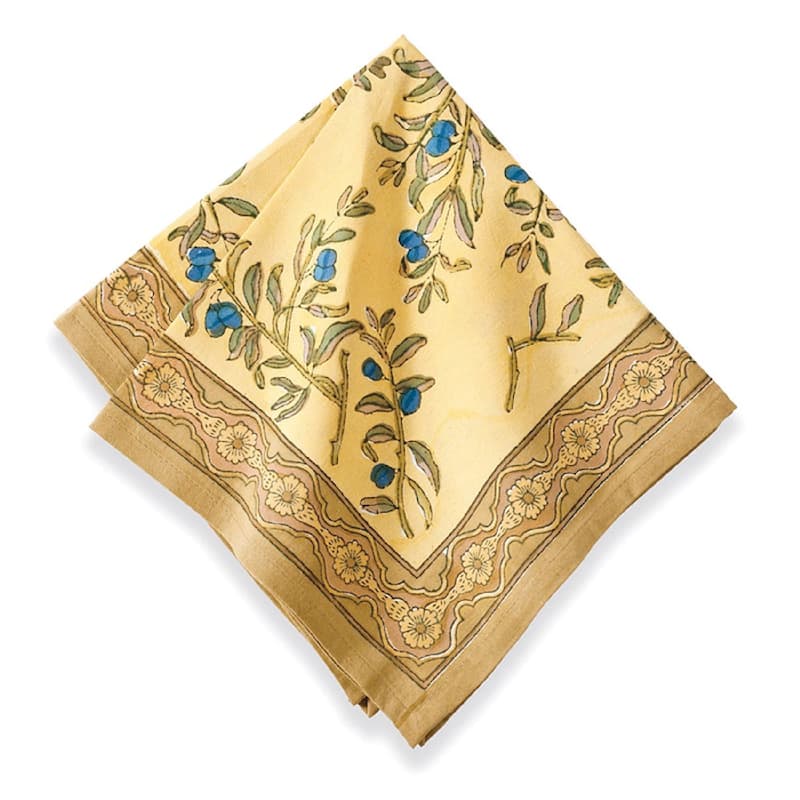 Couleur Nature 19-inch Gold/ Blue Olive Tree Napkins (Set of 6) - Napkin - 19x19