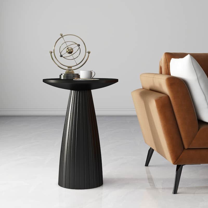 Round Black Side Table End Table with Pedestal Fluted