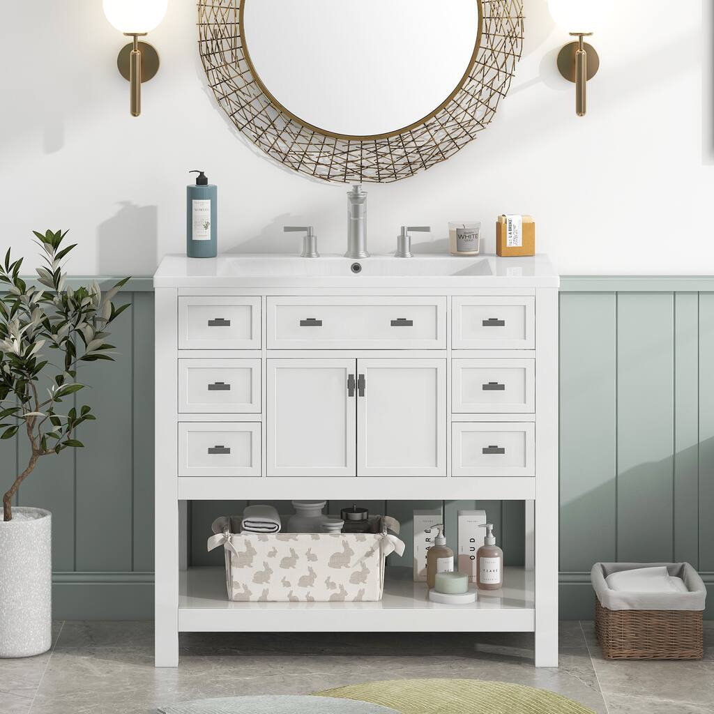 36 in. W x 17.7 in. D x 34.1 in. H Freestanding Bath Vanity with White Resin Top