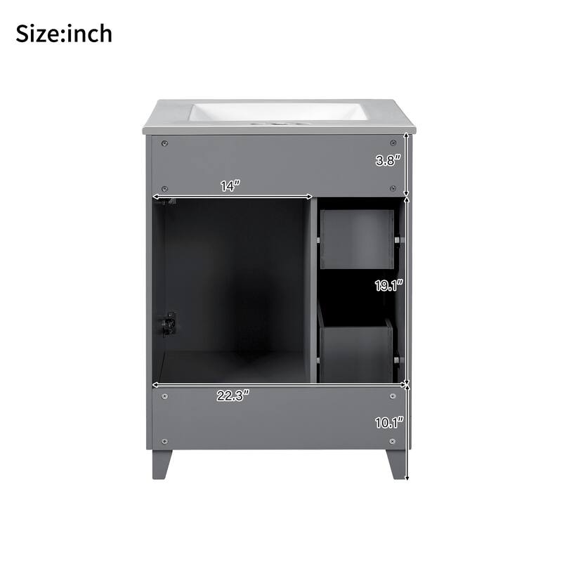 24" Single Sink Bathroom Vanity Cabinet with Ceramic Top