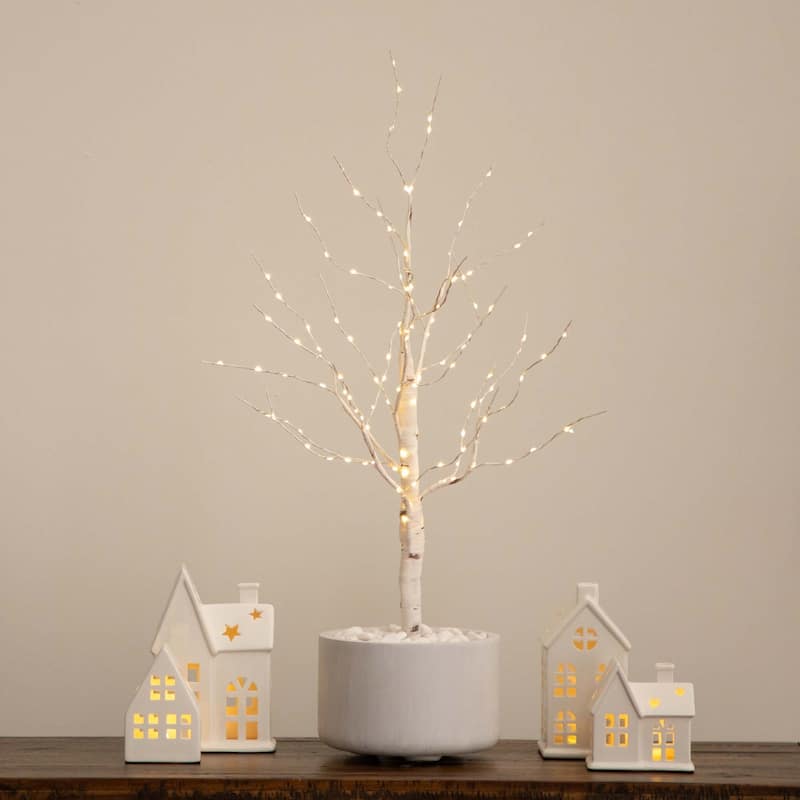 Pre-Lit Artificial Birch Christmas Tree - 3' - Warm White LED Lights