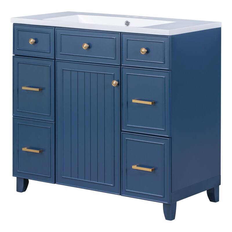 36" Black Bathroom Vanity Cabinet with Single Sink, Soft-Close Door, 3 Drawers, Waterproof Resin Sink