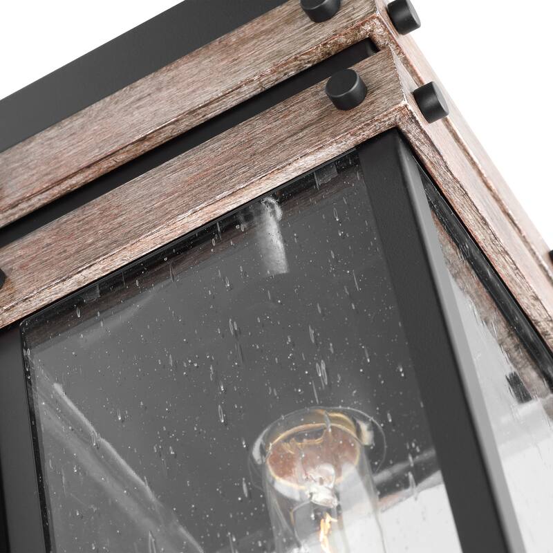 Homestead 1 Light Large Wall Lantern Matte Black & Wood Finish with Clear Seeded Glass