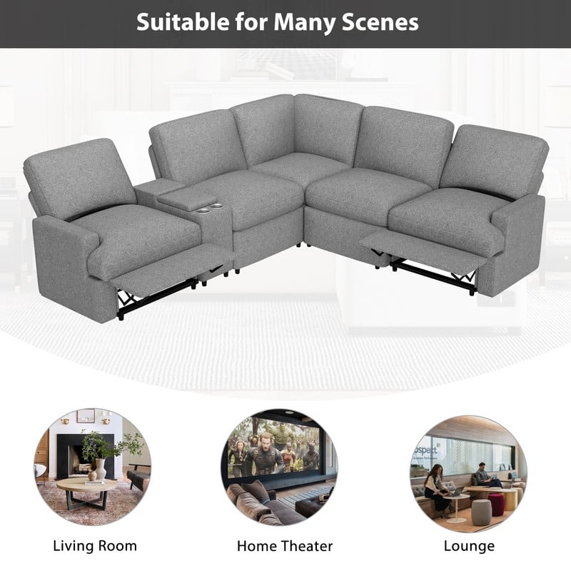 Modern Upholstered Power Reclining Sofa with Storage Box, Cup Holders, USB Ports and Power Socket
