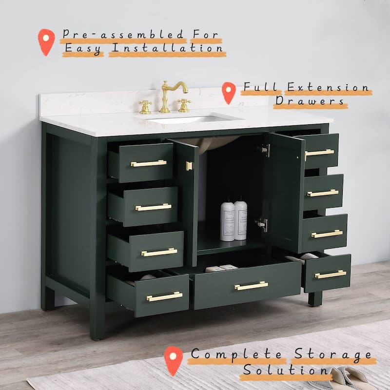 Prismora 48 in. Juniper Green Vanity with Countertop & Splash, Single Sink