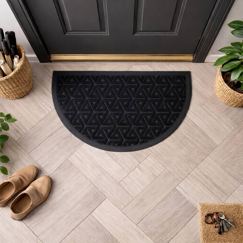 Half-Round Door Mat Heavy Duty Non-Slip Low Profile 30x18 In - 30 L x 18 W x 3/16 H