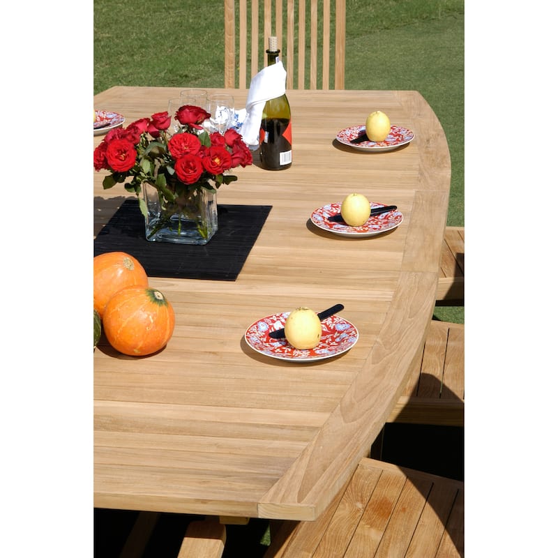 Chic Teak 9 Piece Rectangular Teak Wood West Palm Table/Chair Set With Cushions