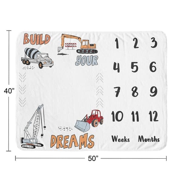 Construction Truck Collection Boy Baby Monthly Milestone Blanket - Grey Yellow Orange Red and Blue Transportation Chevron Arrow