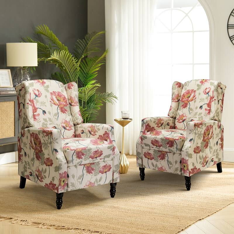 Damaris Mid-Century Modern Manual Pushback Recliner with Wingback Design Set of 2 by HULALA HOME - RED