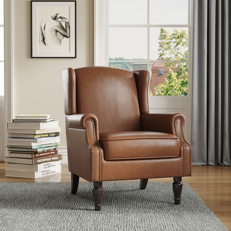 Wingback Accent Chair Nailhead Trim Living Room Reading Chair
