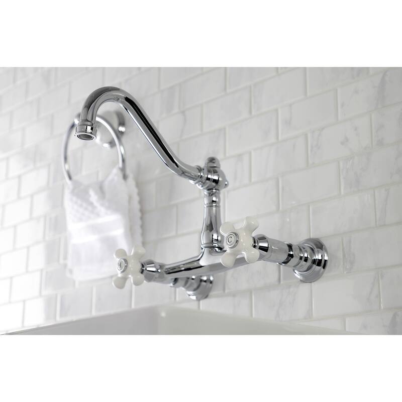 Kingston Brass Vintage Two-Handle 2-Hole Wall Mount Bathroom Faucet