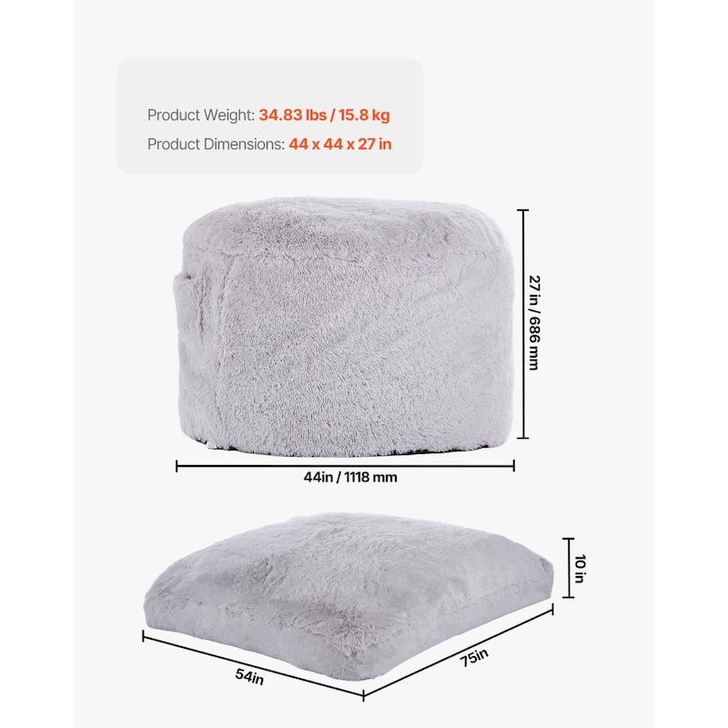 Convertible Bean Bag Chair Bed for Adults and Kids in Grey Color - Full Size And Convertible