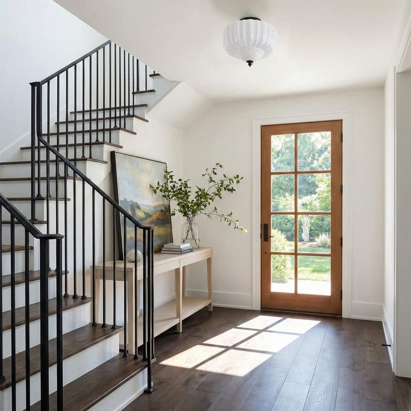 Modern Black Flush Mount Ceiling Light with White Glass Shade Iron Fixture for Living Room Bedroom Hallway