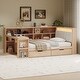 preview thumbnail 2 of 8, Wood Daybed L-shaped Bookcase Bed with Under-Bed Drawers and Side Bookshelf, Platform Daybed with Desk and Padded Headboard