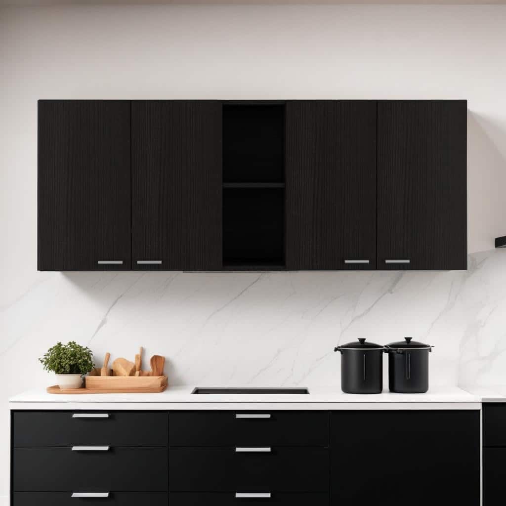 HomeRoots 59" Black Wood Wall mounted Accent Cabinet With Five Shelves