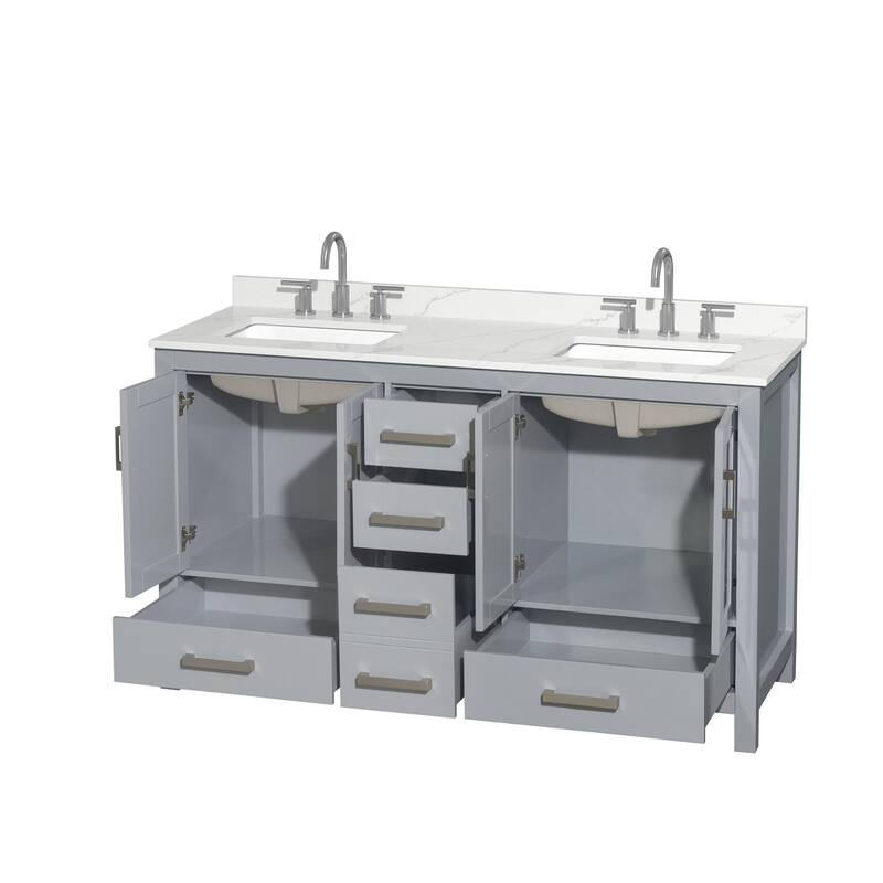 Sheffield 60-inch Double Vanity, 3 Hole Quartz Top