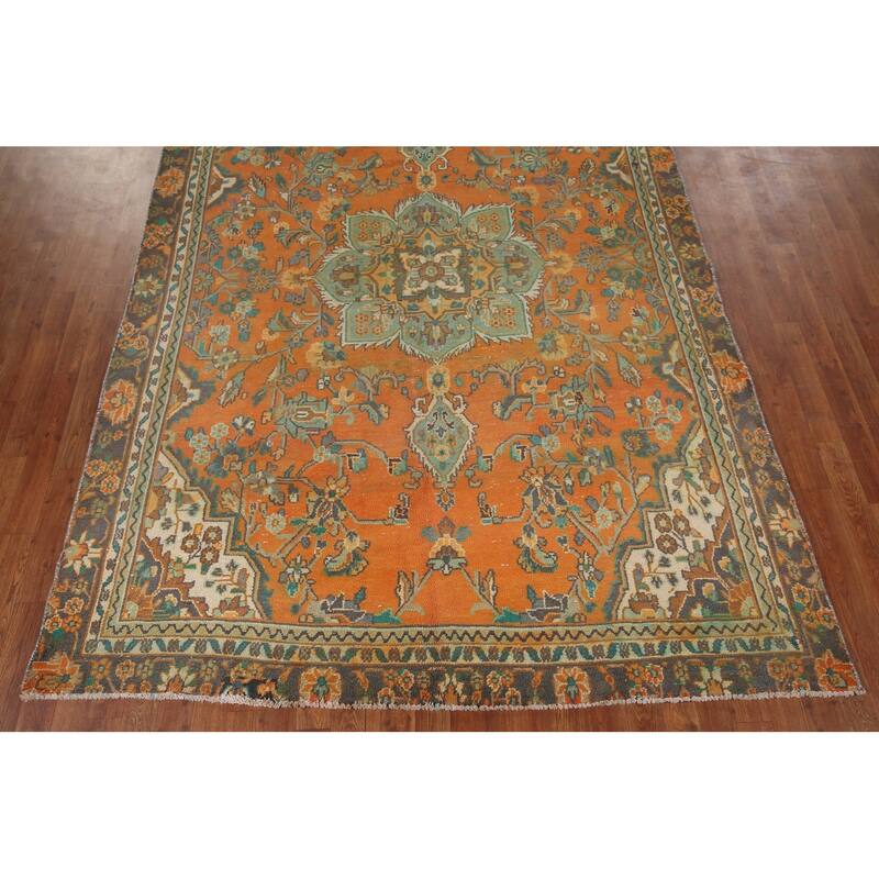 Hand Knotted Oriental 100% Wool Carpet Traditional Floral Oranges & Rust Hamedan Area Rug - 9' 6'' X 6' 6''